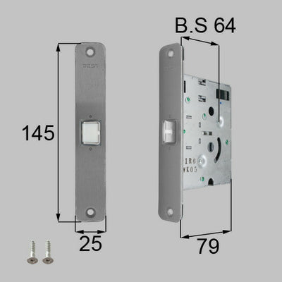 LIXIL（トステム）　フラットプッシュプルハンドル用箱錠　シルバー　【品番：MDU428】