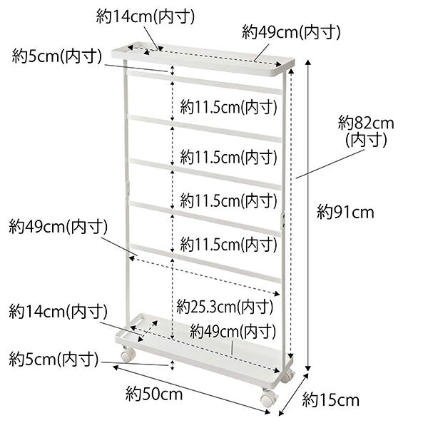 山崎実業　洗濯用品収納ワゴン タワー　ホワイト　【品番：05655】