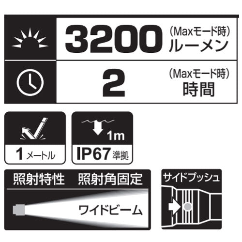 ジェントス　GENTOS　充電池・乾電池兼用高出力LEDライト "UT-3200H"　【品番：UT-3200H】