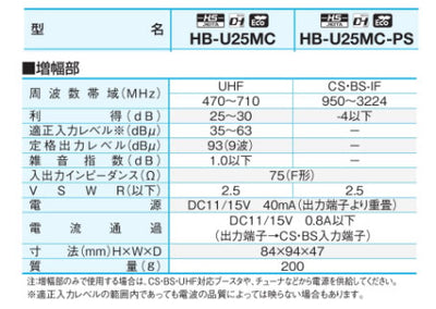 サン電子　UHF前置増幅器（UHFプリアンプ）25dB型 屋外用　【品番：HB-U25MC】