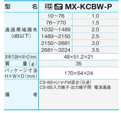 サン電子　屋内用CS・BS/UHF・VHF・FM混合（分波）器　【品番：MX-KCBW-P】