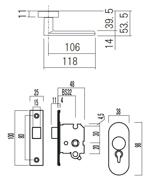 久力製作所　浴室レバーハンドル　【品番：FU32-AP4-2A-WH】●